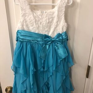 Elegant White and Blue Kids Dress